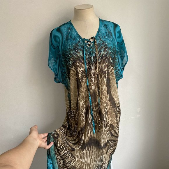 BOHO AUSTRALIA Blue Animal Print Beach Coverup - Picture 2 of 11